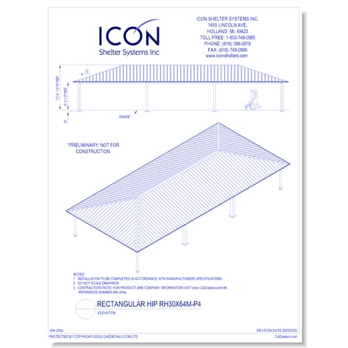 Rectangular Hip RH30x64M-P4 - Elevation