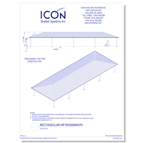 Rectangular Hip RH30x84M-P4 - Elevation