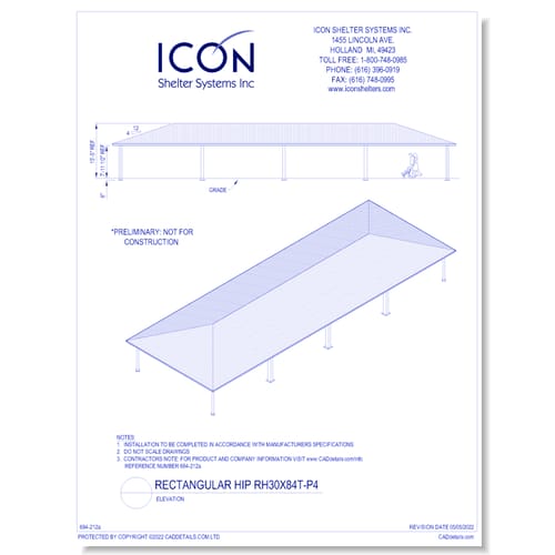 Rectangular Hip RH30x84T-P4 - Elevation