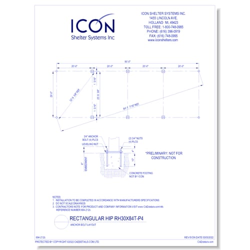 Rectangular Hip RH30x84T-P4 - Anchor Bolt Layout