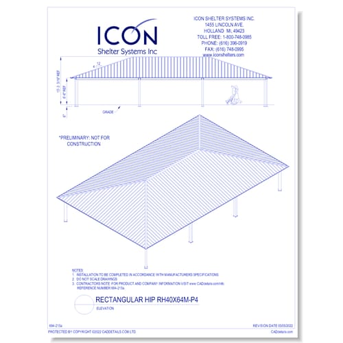 Rectangular Hip RH40x64M-P4 - Elevation