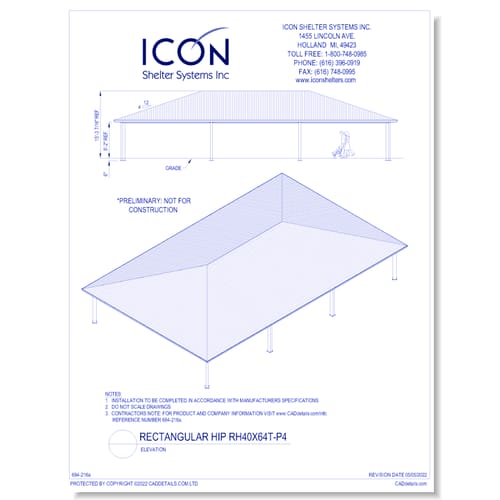 Rectangular Hip RH40x64T-P4 - Elevation
