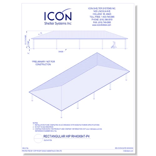 Rectangular Hip RH40x84T-P4 - Elevation