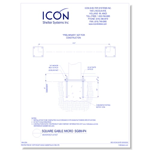 Square Gable Micro SG8M-P4 - Anchor Bolt Layout