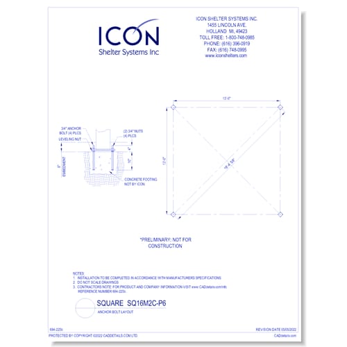 Square SQ16M2CFC-P6 - Anchor Bolt Layout