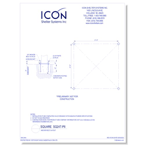 Square SQ24T2S-P6 - Anchor Bolt Layout