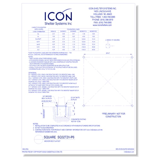 Square SQ32T2V-P6 - Anchor Bolt Layout