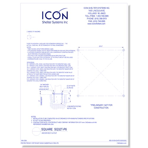 Square SQ32T-P6 - Anchor Bolt Layout