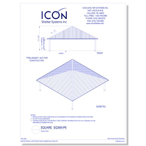 Square SQ36M-P6 - Elevation