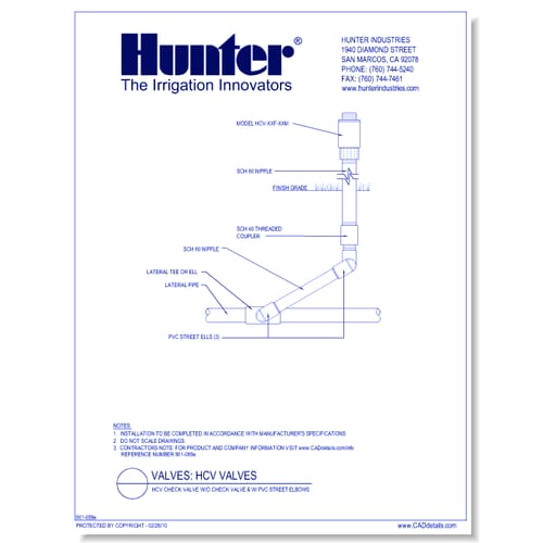Valves - HCV-XXF-XXM - HCV Check Valve w/o Check Valve & w/ PVC Street Elbows